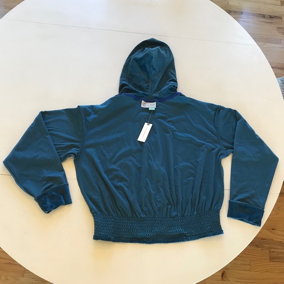 NWT ANTHROPOLOGIE TURQUOISE VELOUR HOODED ZIP UP. - Picture 11 of 11